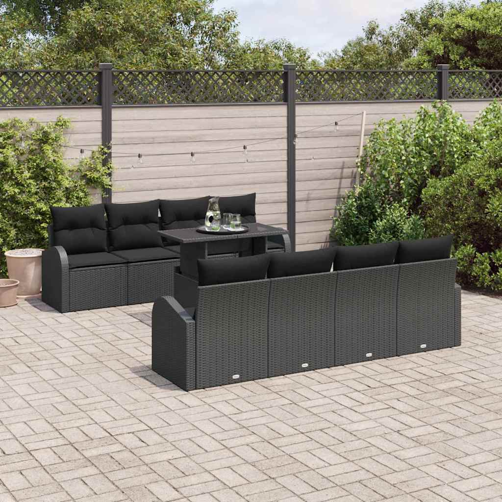 Gartensofa-set 9 stk. Schwarz Poly Rattan