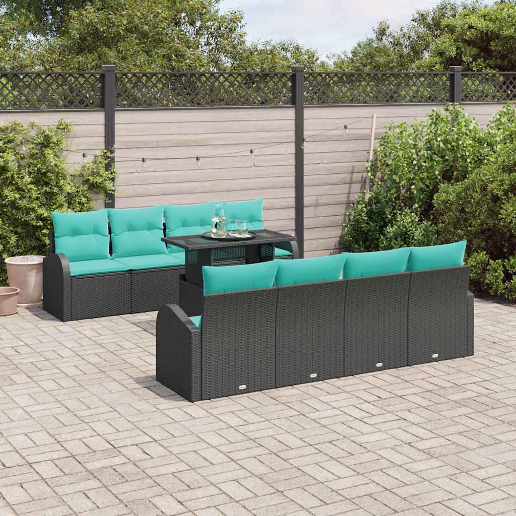 Gartensofa-set 9 stk. Schwarz Poly Rattan