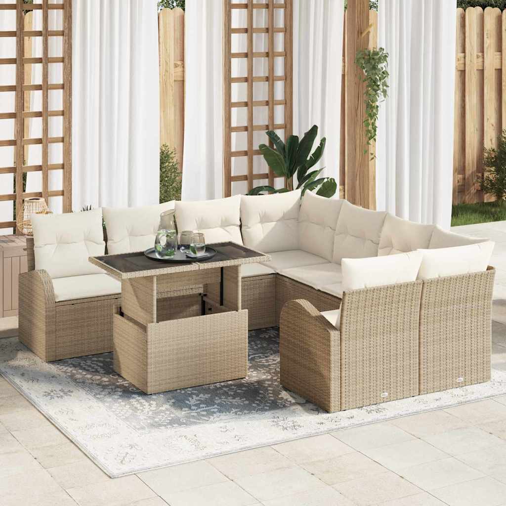 Garten-Sofa-Set 9 Stk. Beige Poly Rattan