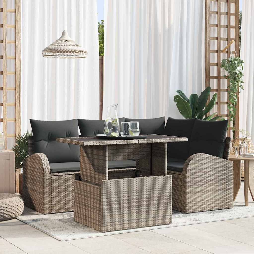 Gartensofa-set 5 stk. 4-Sitzanzahl Grau Poly Rattan