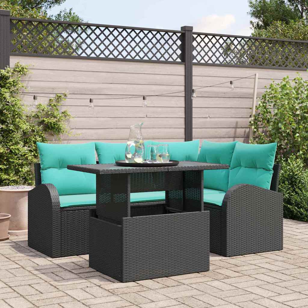 Gartensofa-set 5 stk. 4-Sitzanzahl Schwarz Poly Rattan