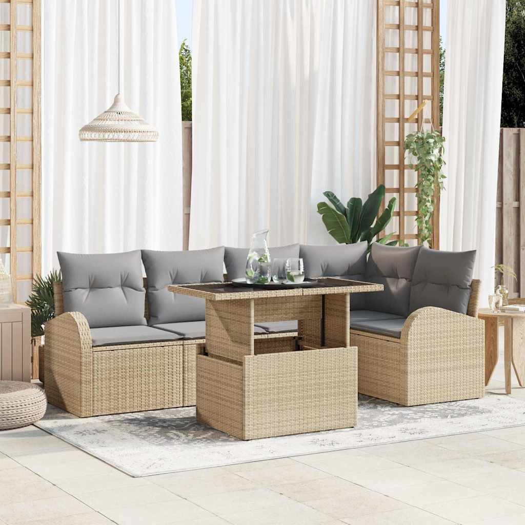 Gartensofa-set 6 stk. 5-Sitzanzahl Beige Poly Rattan