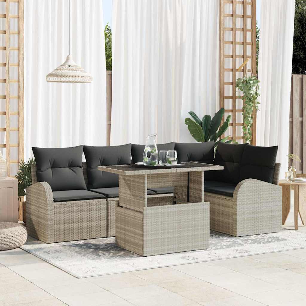 Gartensofa-set 6 stk. 5-Sitzanzahl Hellgrau Poly Rattan