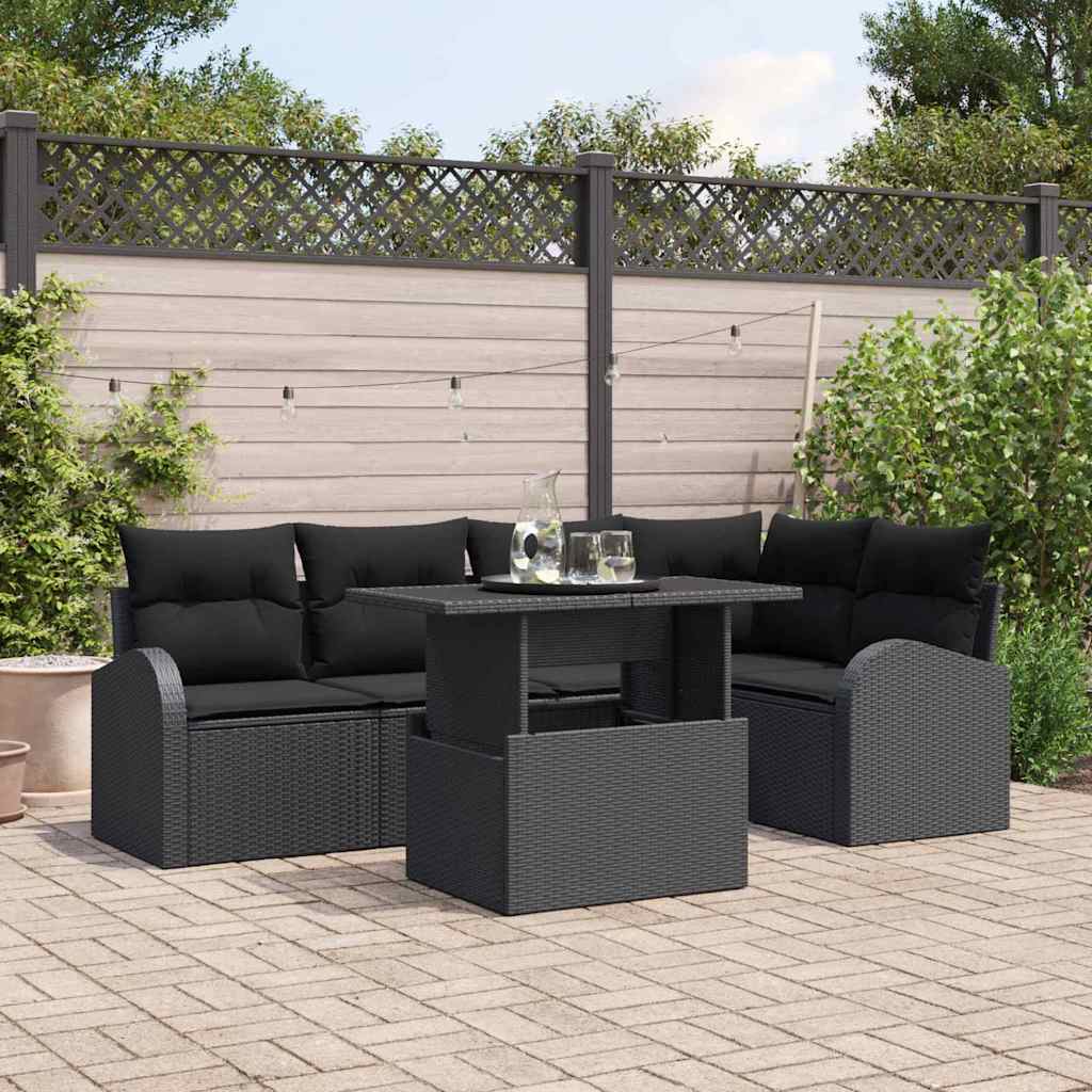 Gartensofa-set 6 stk. 5-Sitzanzahl Schwarz Poly Rattan