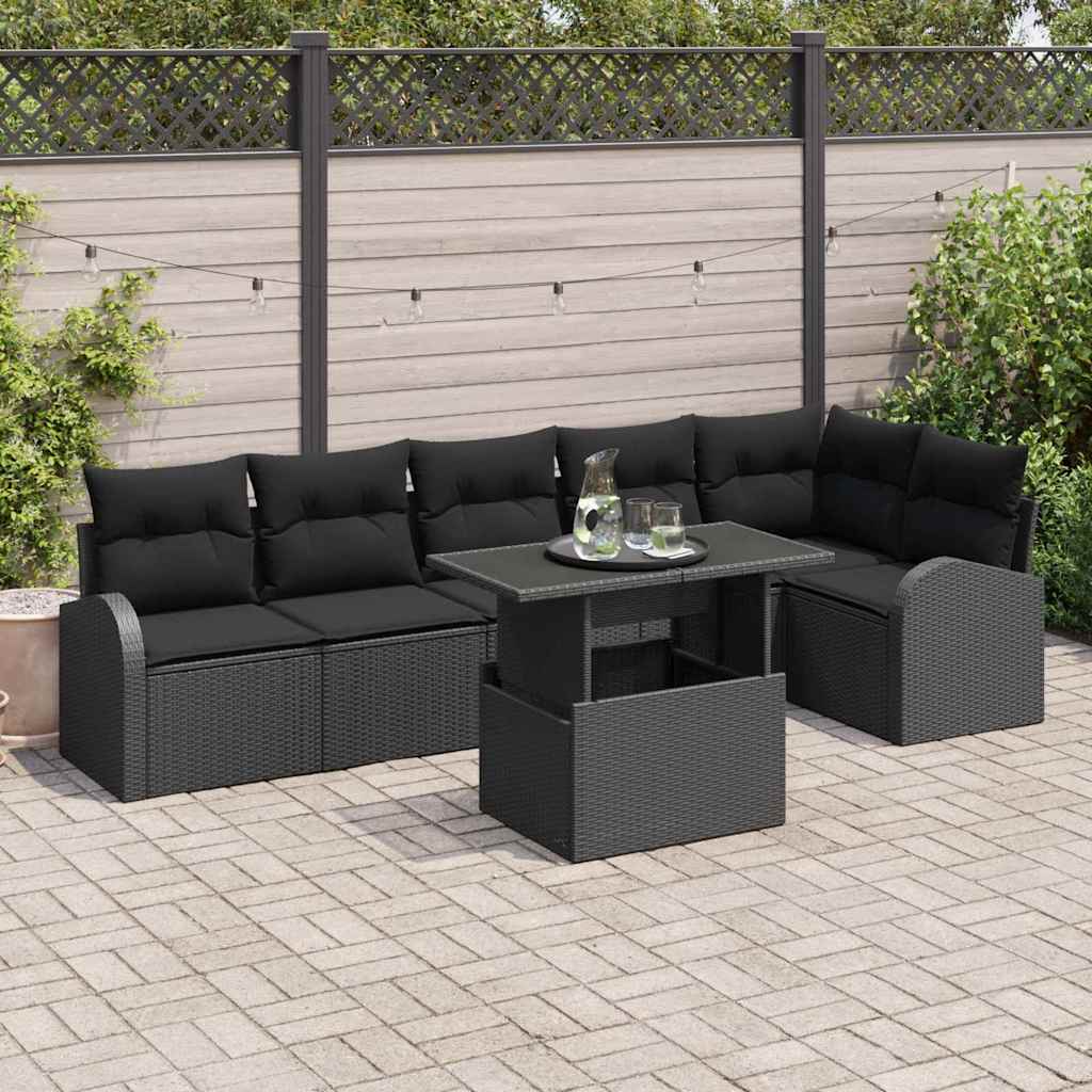 Gartensofa-set 7 Stk. 6-Sitzanzahl Schwarz Poly Rattan