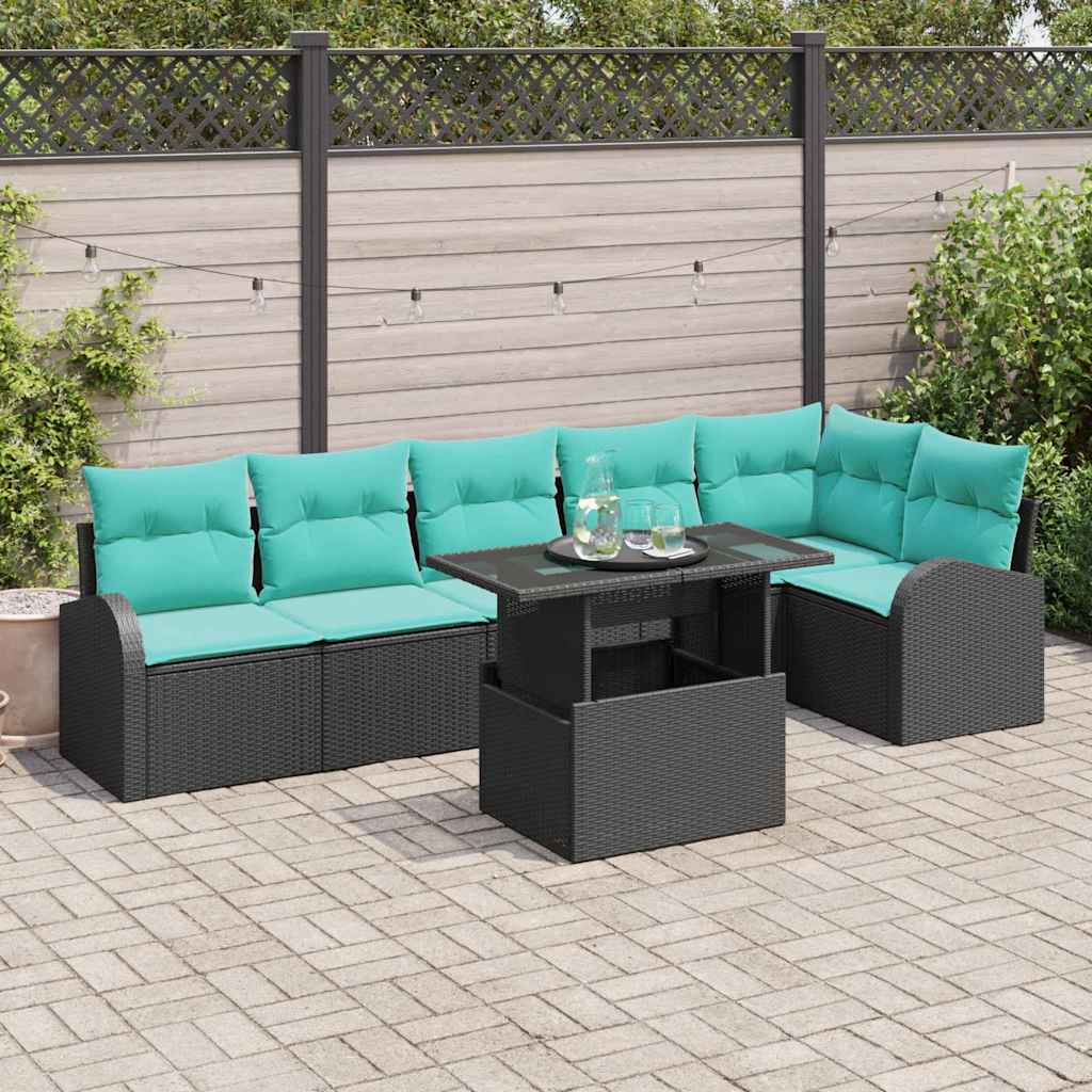 Gartensofa-set 7 stk. Schwarz Poly Rattan