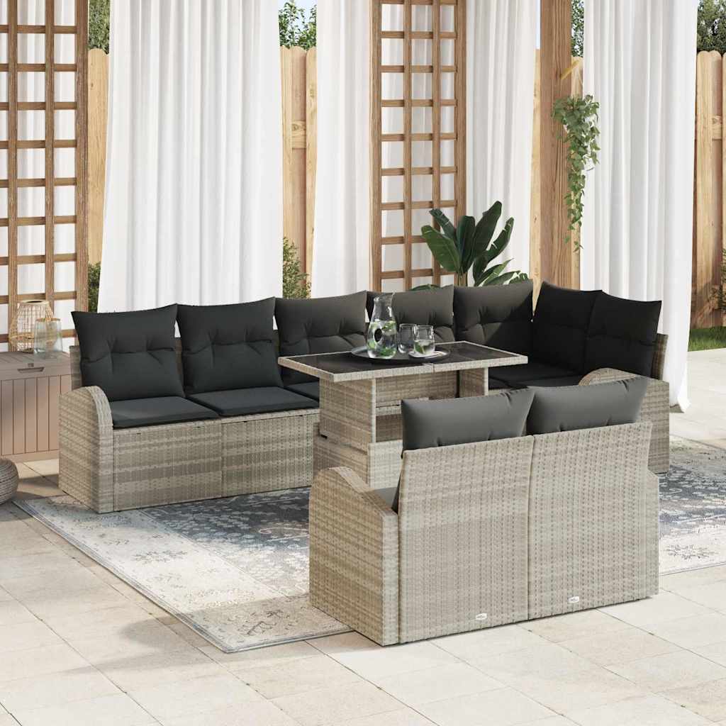 Gartensofa-set 9 stk. Hellgrau Poly Rattan