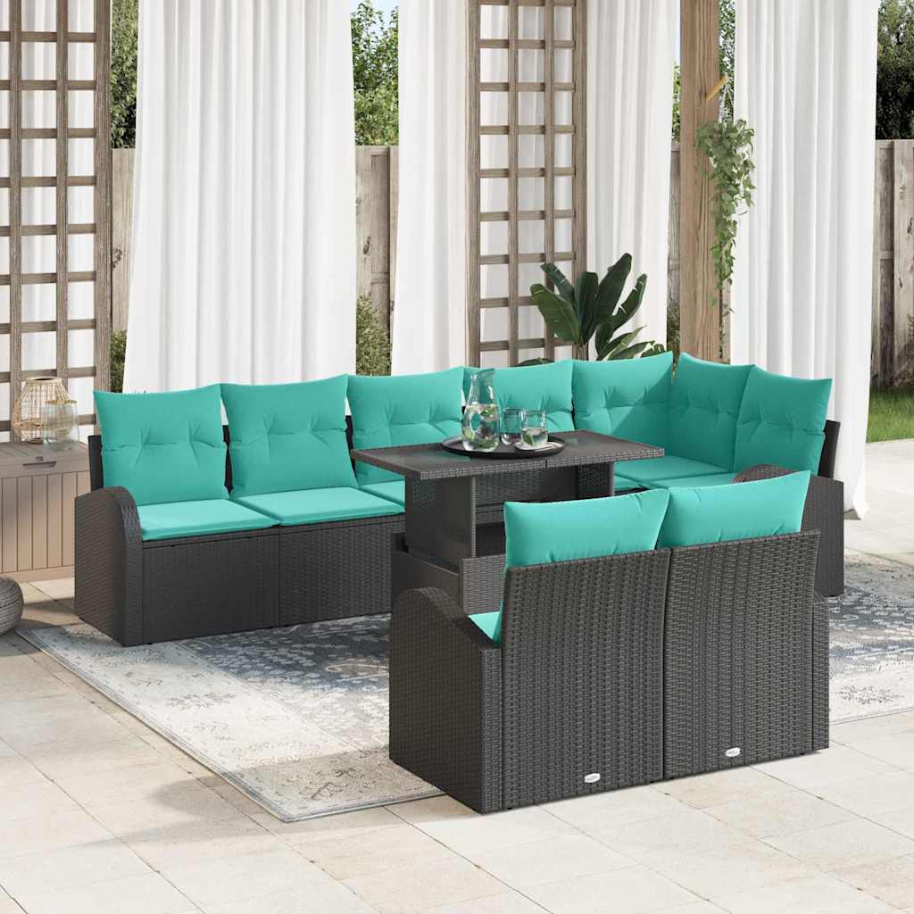 Gartensofa-set 9 stk. Schwarz Poly Rattan
