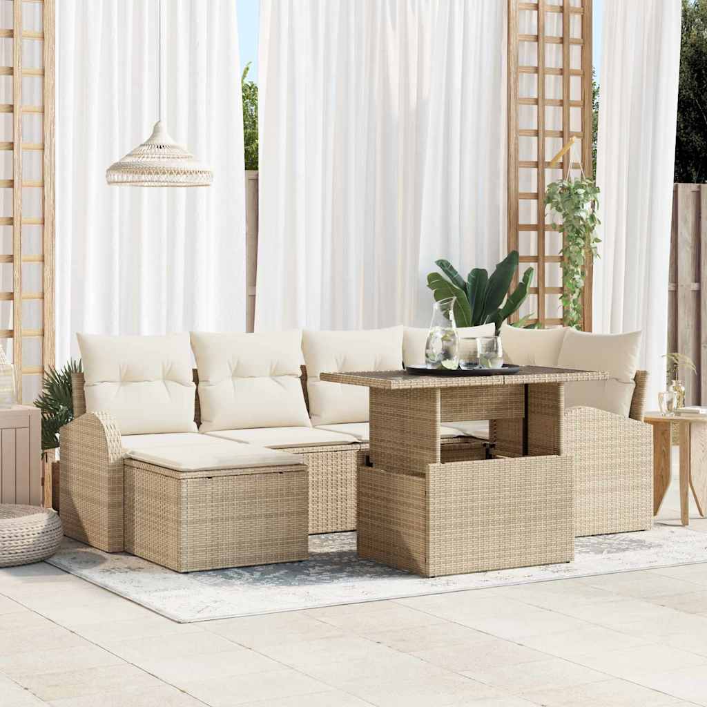 Gartensofa-set 7 stk. Beige Poly Rattan