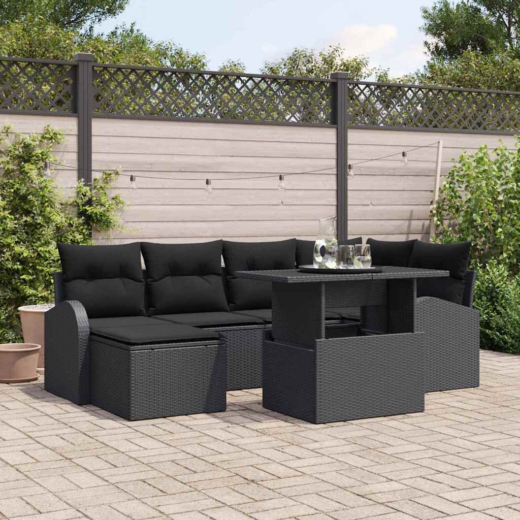 Gartensofa-set 7 stk. Schwarz Poly Rattan