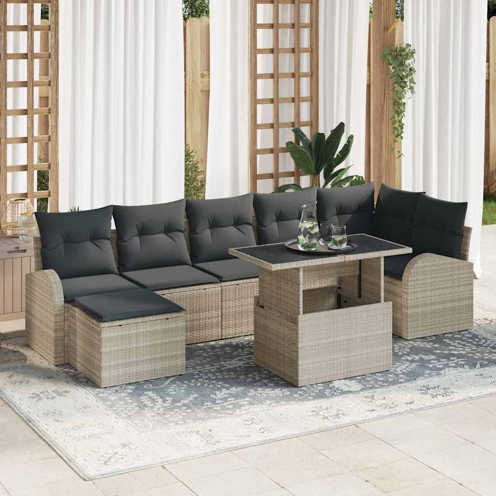 Gartensofa-set 8 stk. Hellgrau Poly Rattan