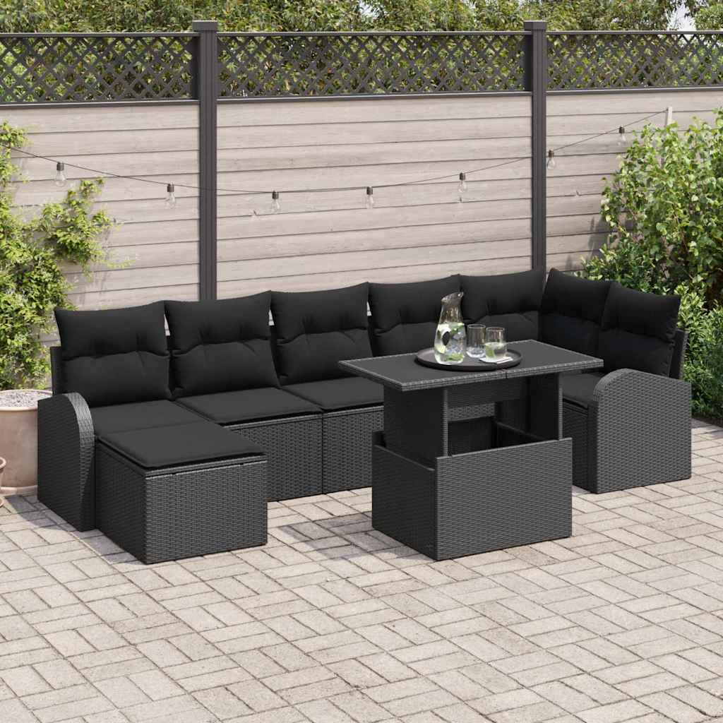 Gartensofa-set 8 stk. Schwarz Poly Rattan