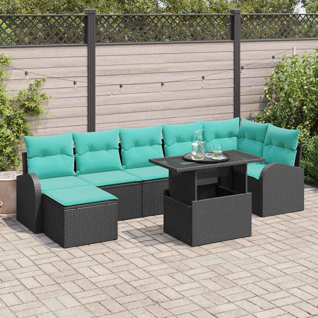 Gartensofa-set 8 stk. Schwarz Poly Rattan