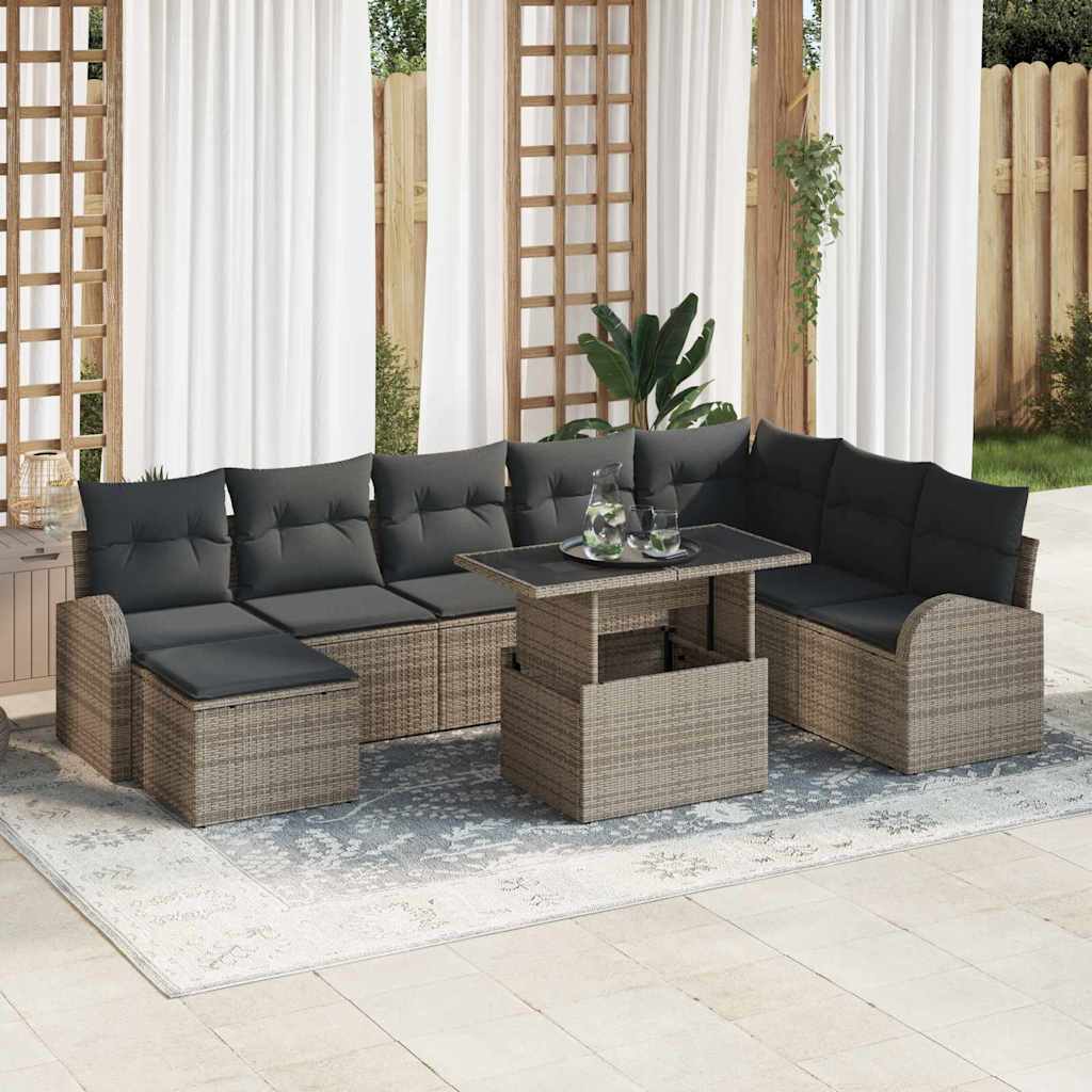 Gartensofa-set 9 stk. Grau Poly Rattan