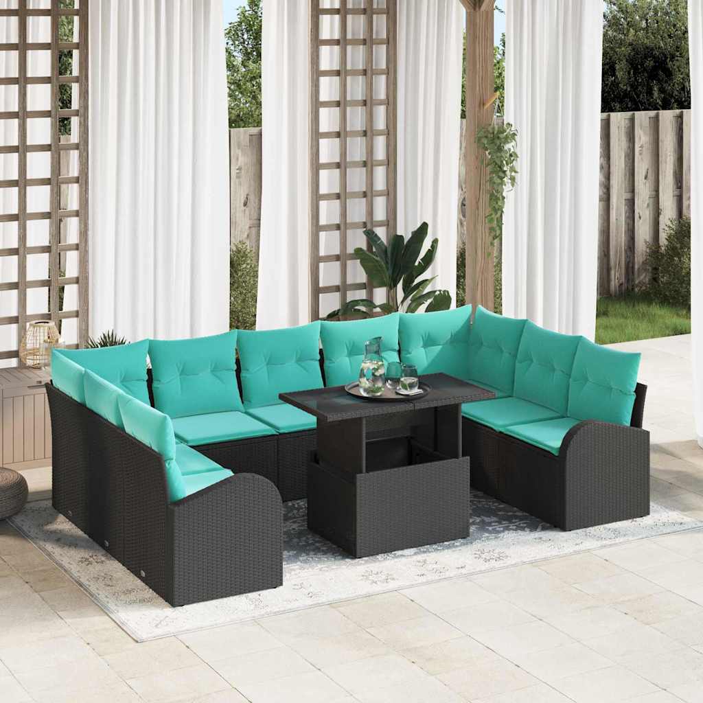 Gartensofa-set 10 stk. Schwarz Poly Rattan
