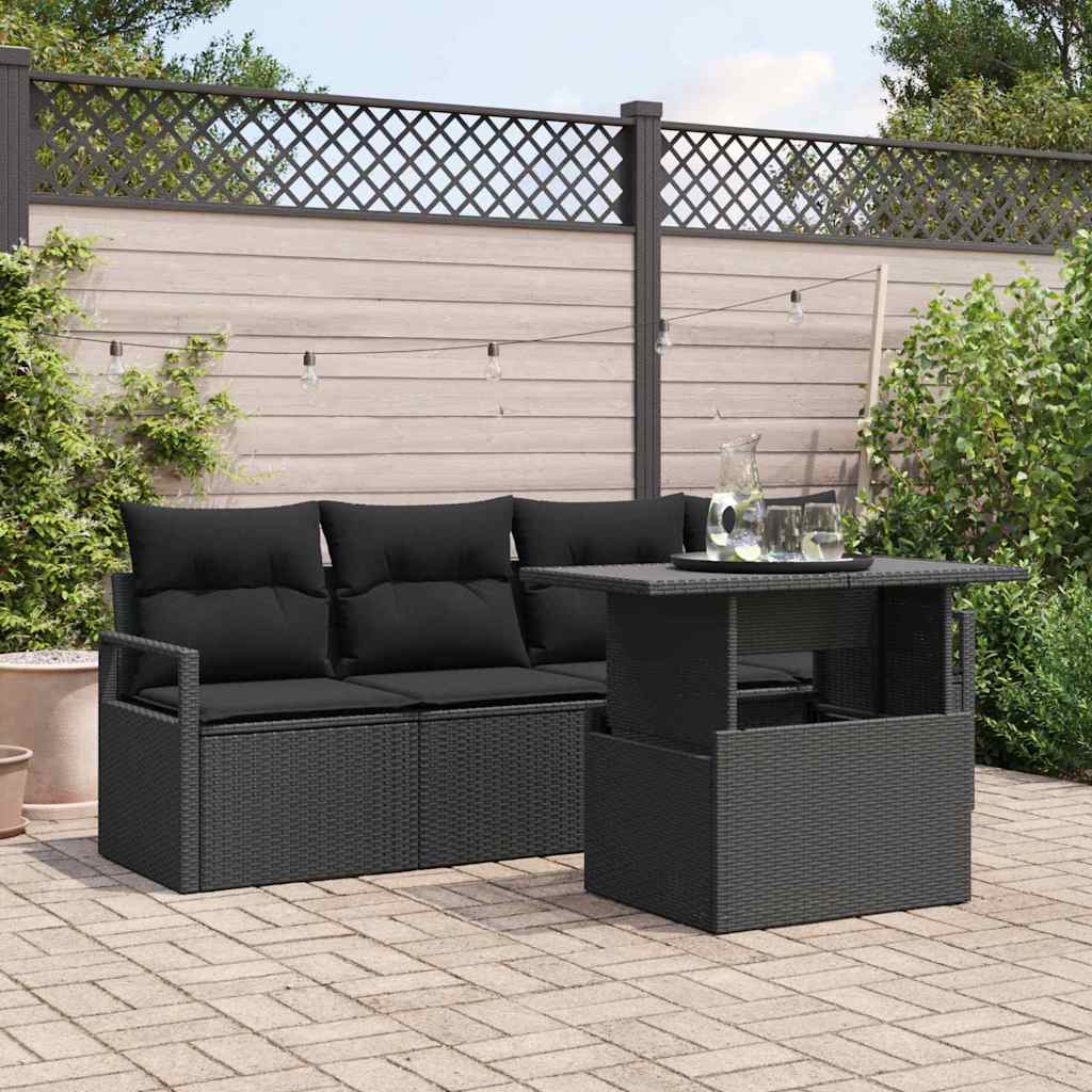 Gartensofa-set 5 stk. Schwarz Poly Rattan