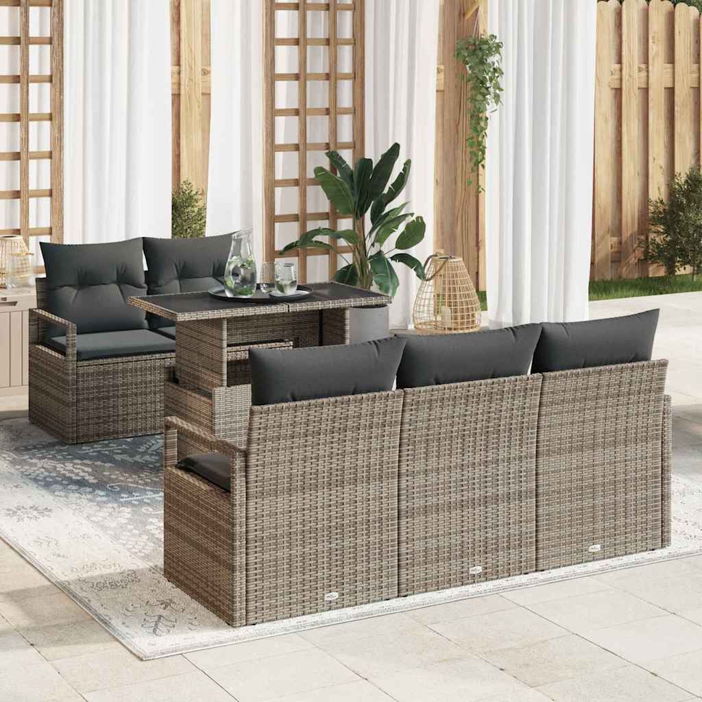 Gartensofa-set 6 stk. Grau Poly Rattan