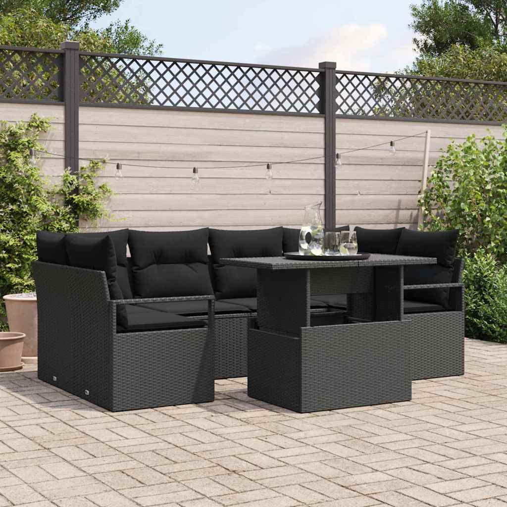 Gartensofa-set 7 stk. Schwarz Poly Rattan