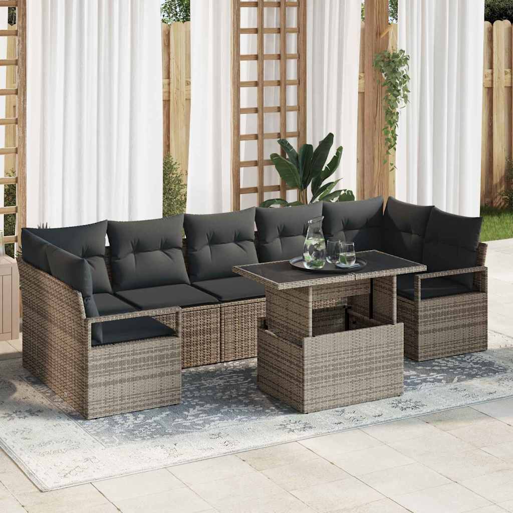 Gartensofa-set 8 stk. Grau Poly Rattan
