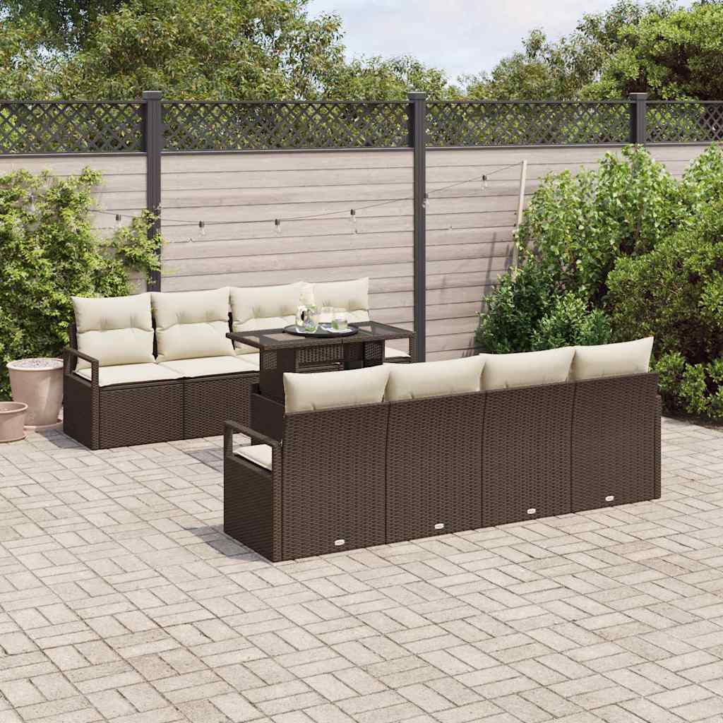 Gartensofa-set 9 stk. Braun Poly Rattan