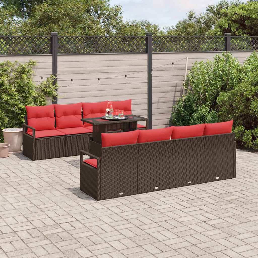 Gartensofa-set 9 stk. Braun Poly Rattan