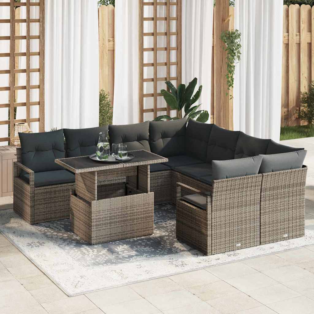 Gartensofa-set 9 stk. Grau Poly Rattan