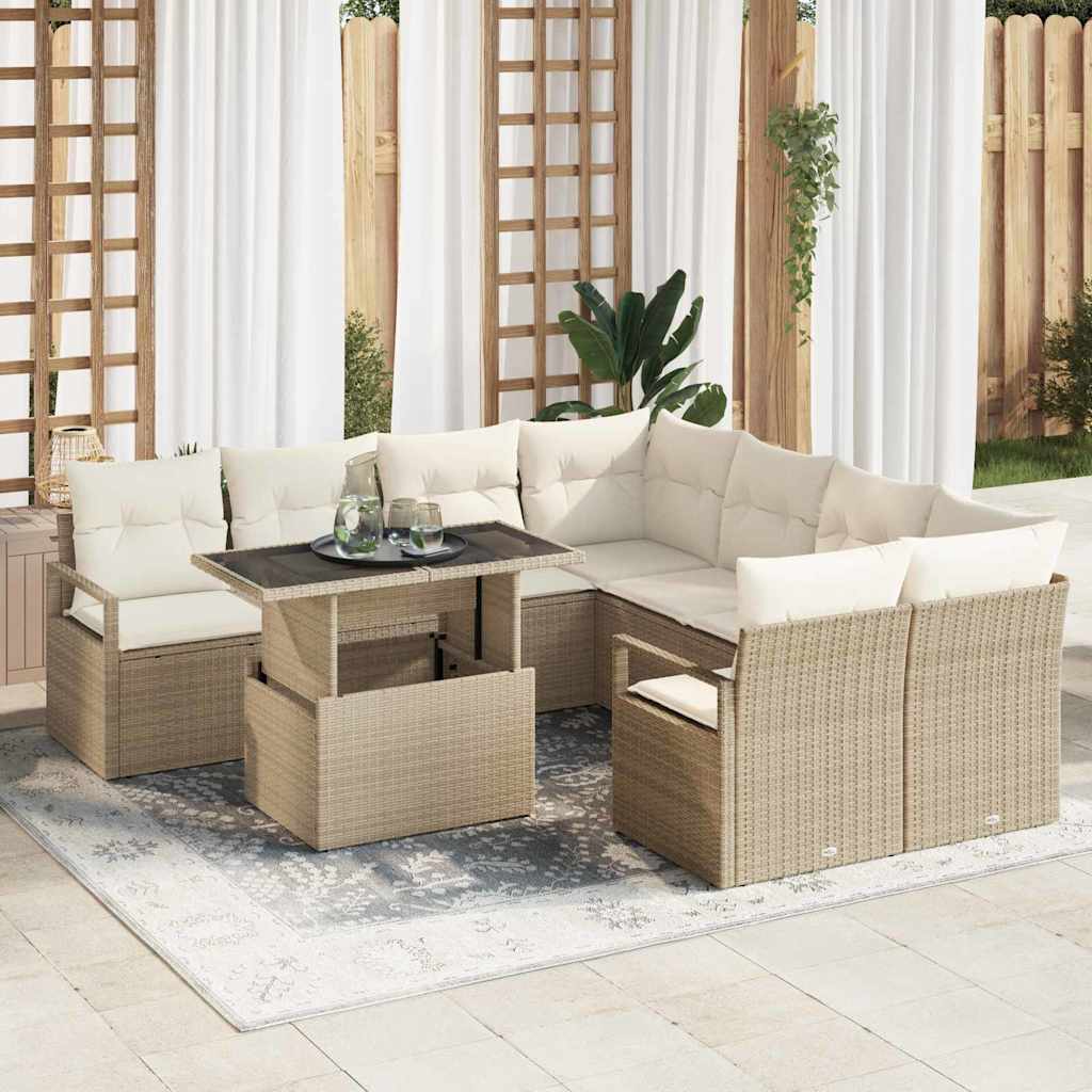 Gartensofa-set 9 stk. Beige Poly Rattan