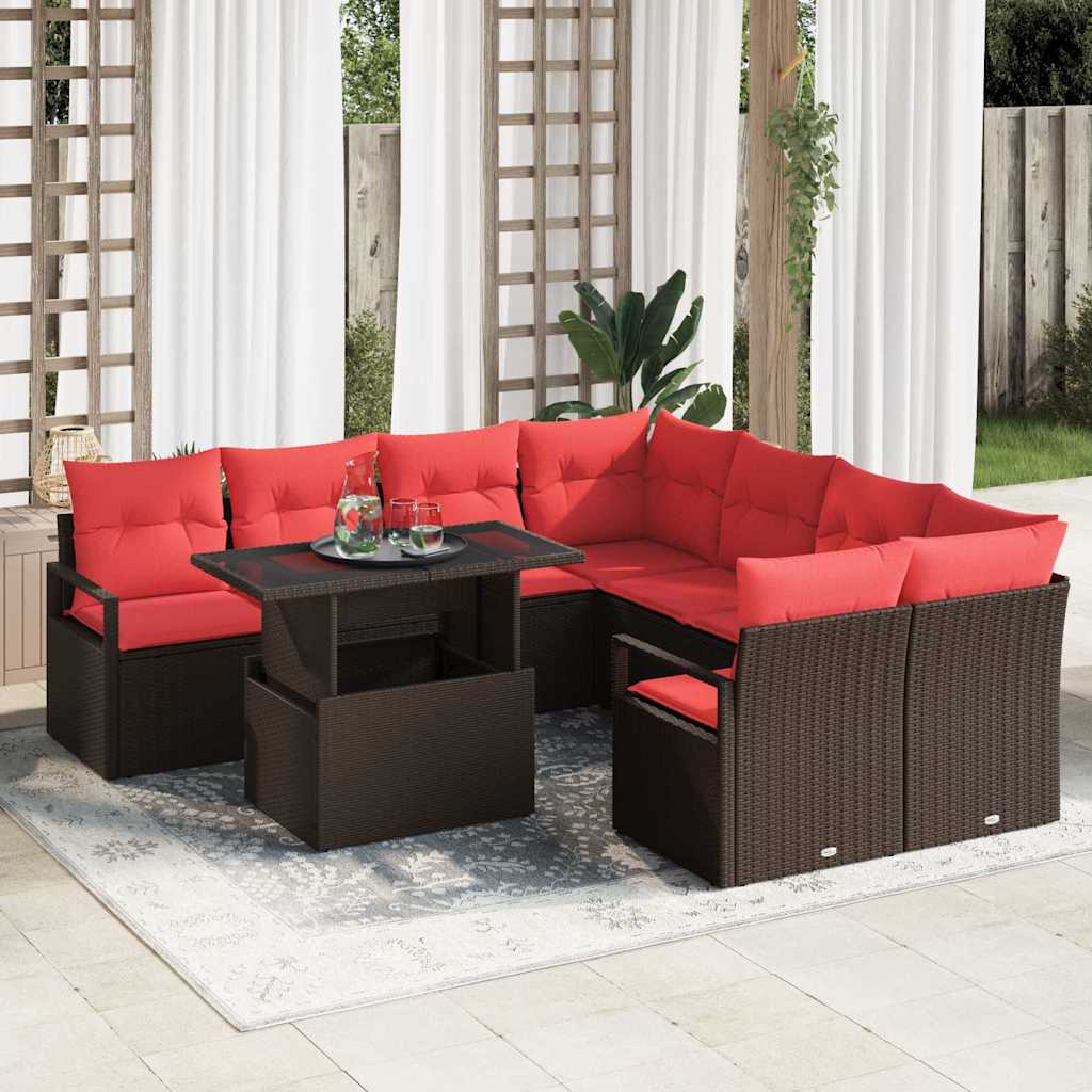 Gartensofa-set 9 stk. Braun Poly Rattan