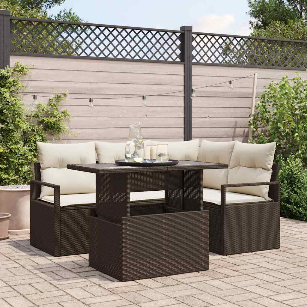 Gartensofa-set 5 stk. Braun Poly Rattan