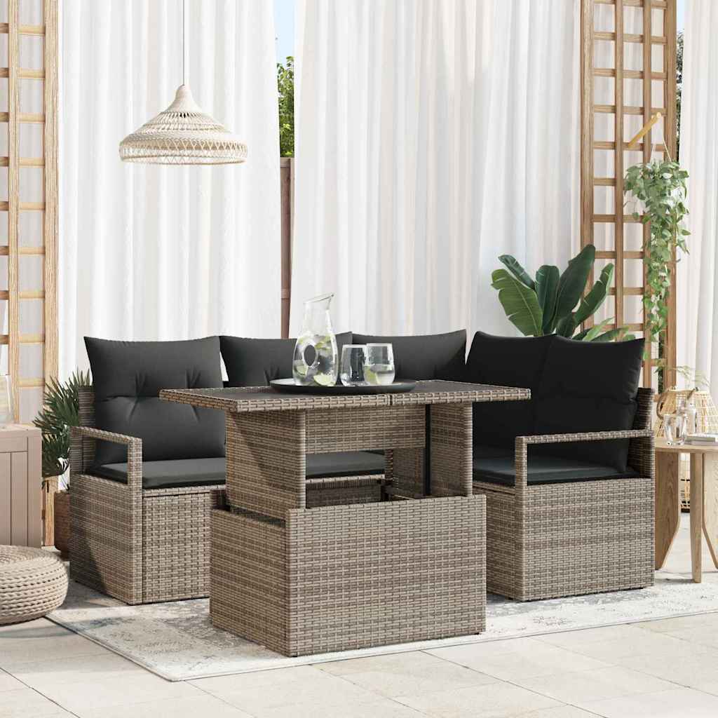 Gartensofa-set 5 stk. Grau Poly Rattan