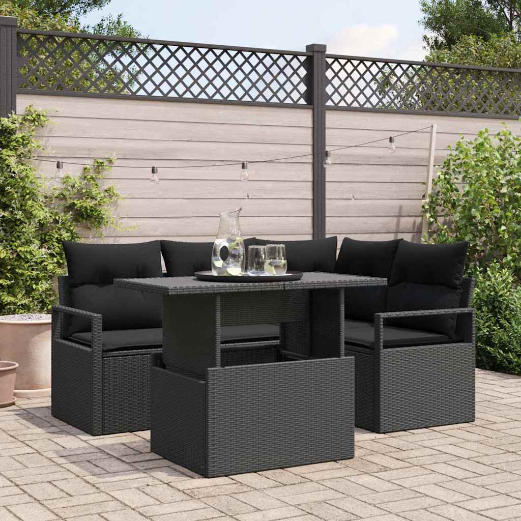 Gartensofa-set 5 stk. Schwarz Poly Rattan