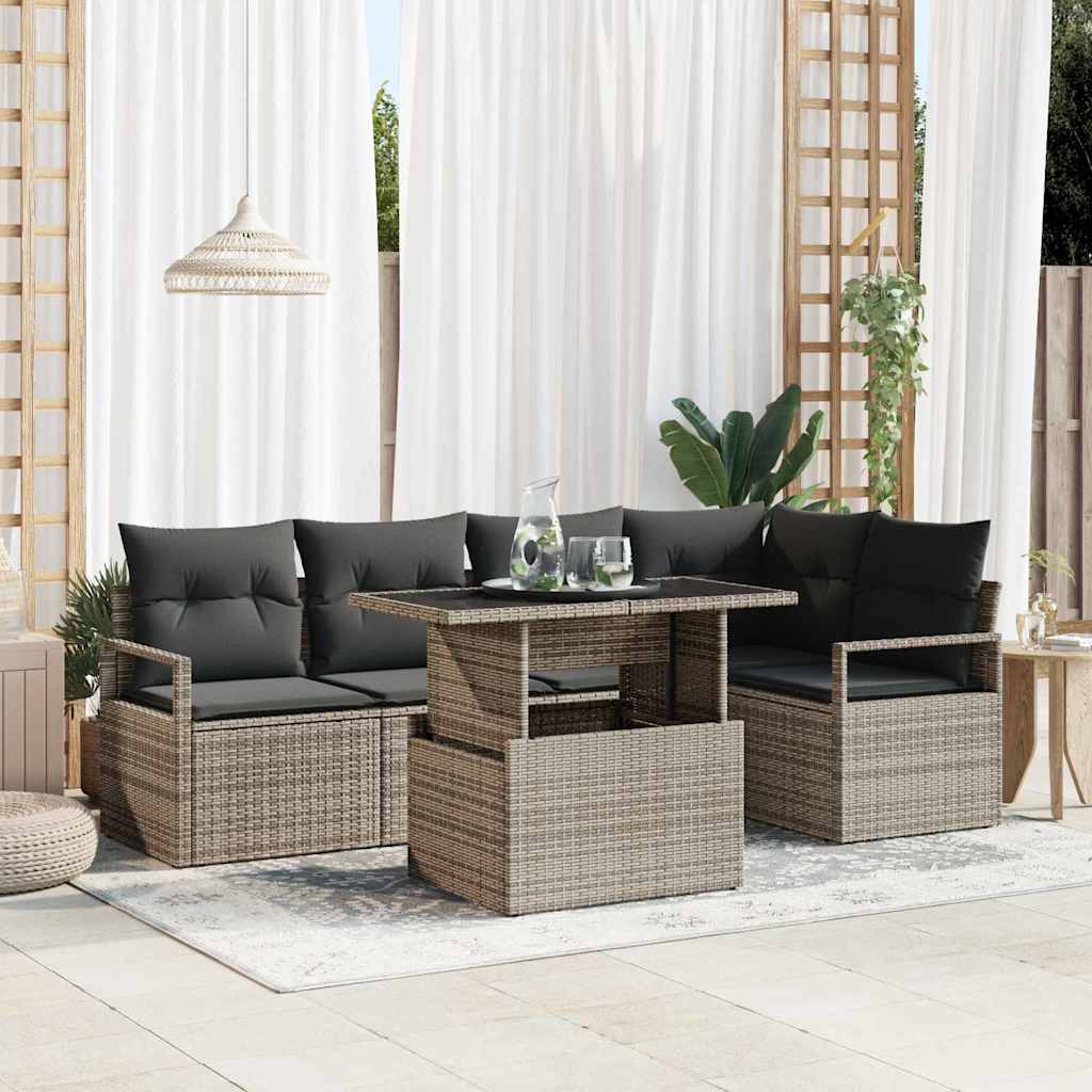 Gartensofa-set 6 stk. Grau Poly Rattan