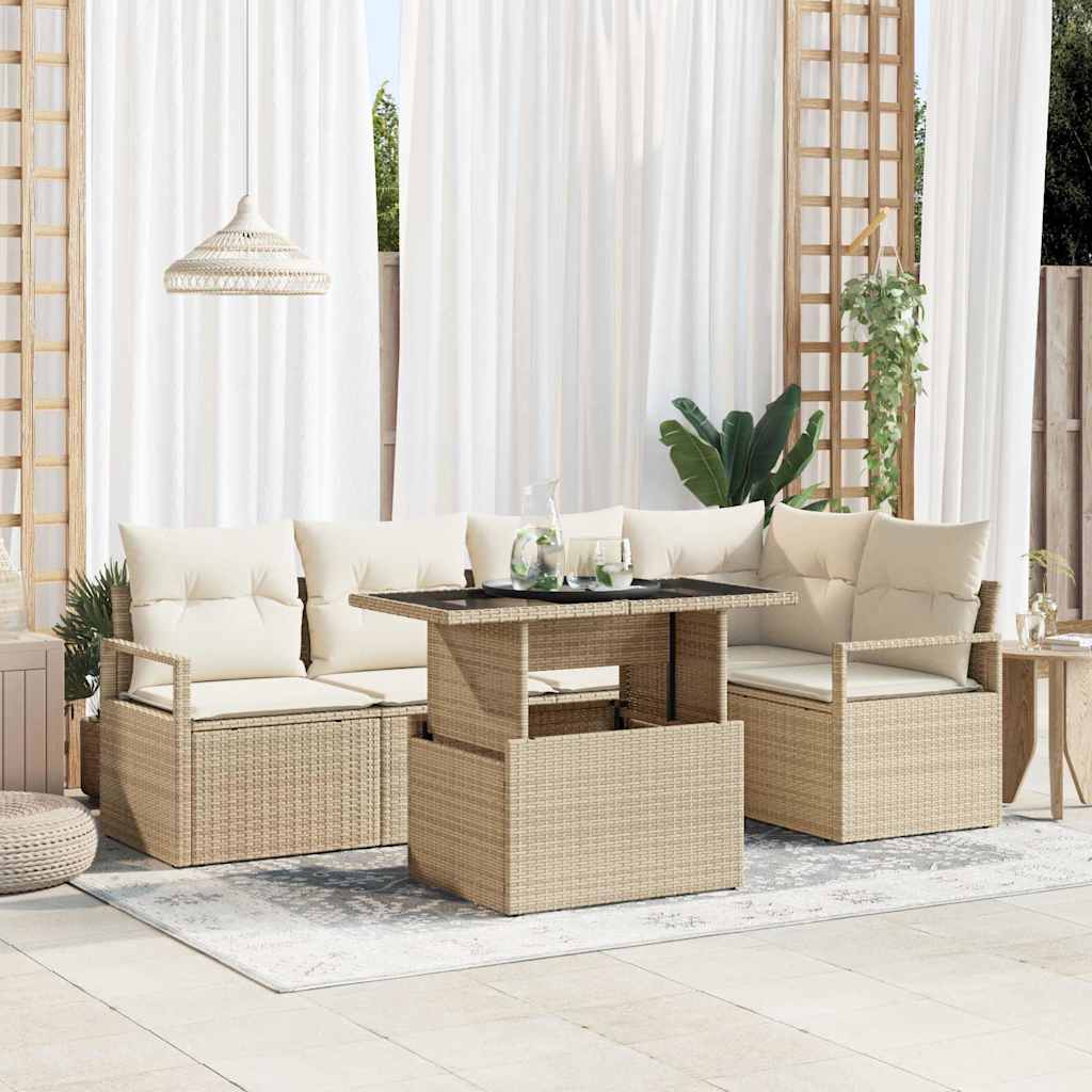 Gartensofa-set 6 stk. Beige Poly Rattan