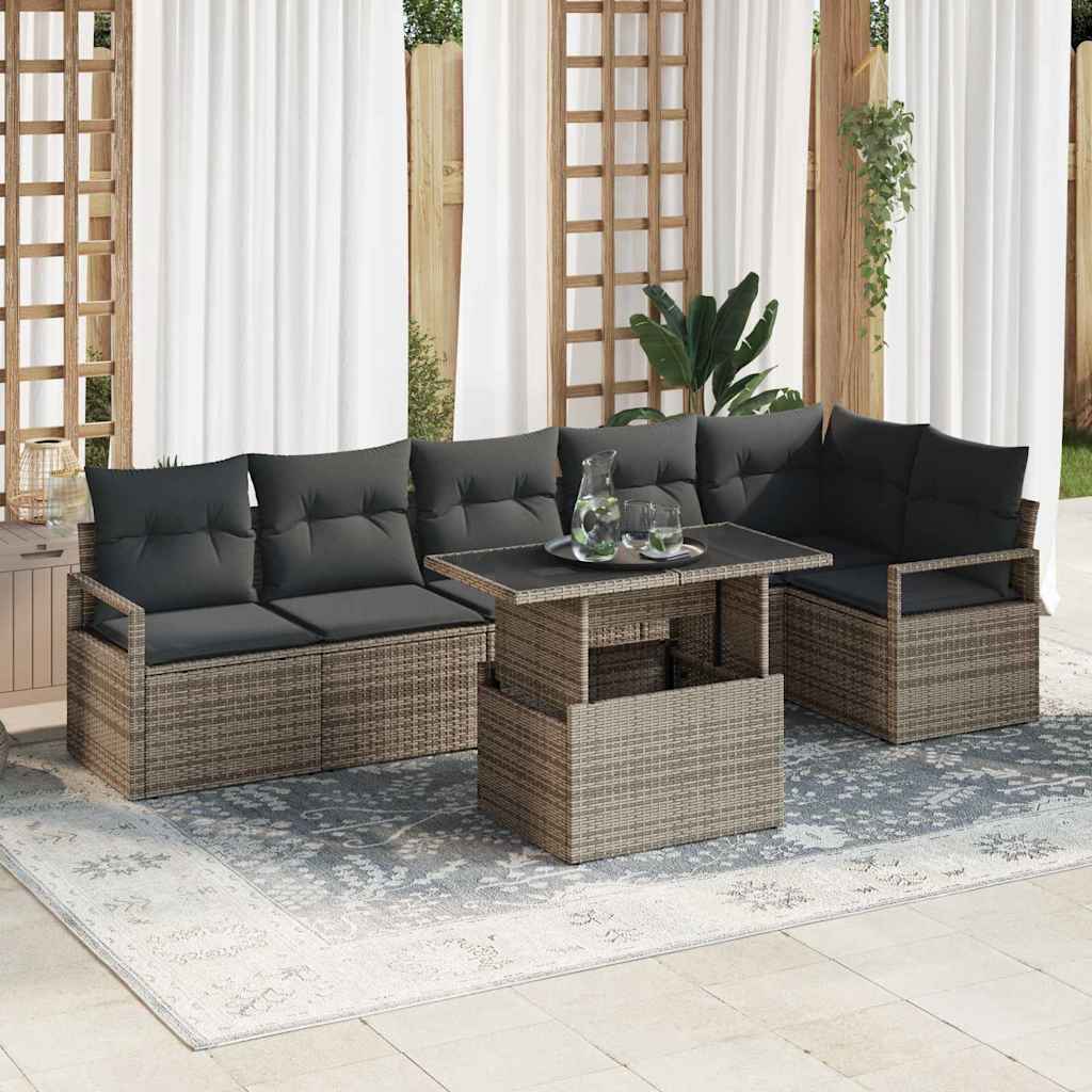 Gartensofa-set 7 stk. Grau Poly Rattan