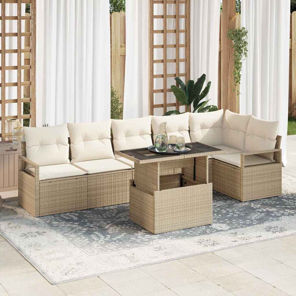Gartensofa-set 7 stk. Beige Poly Rattan