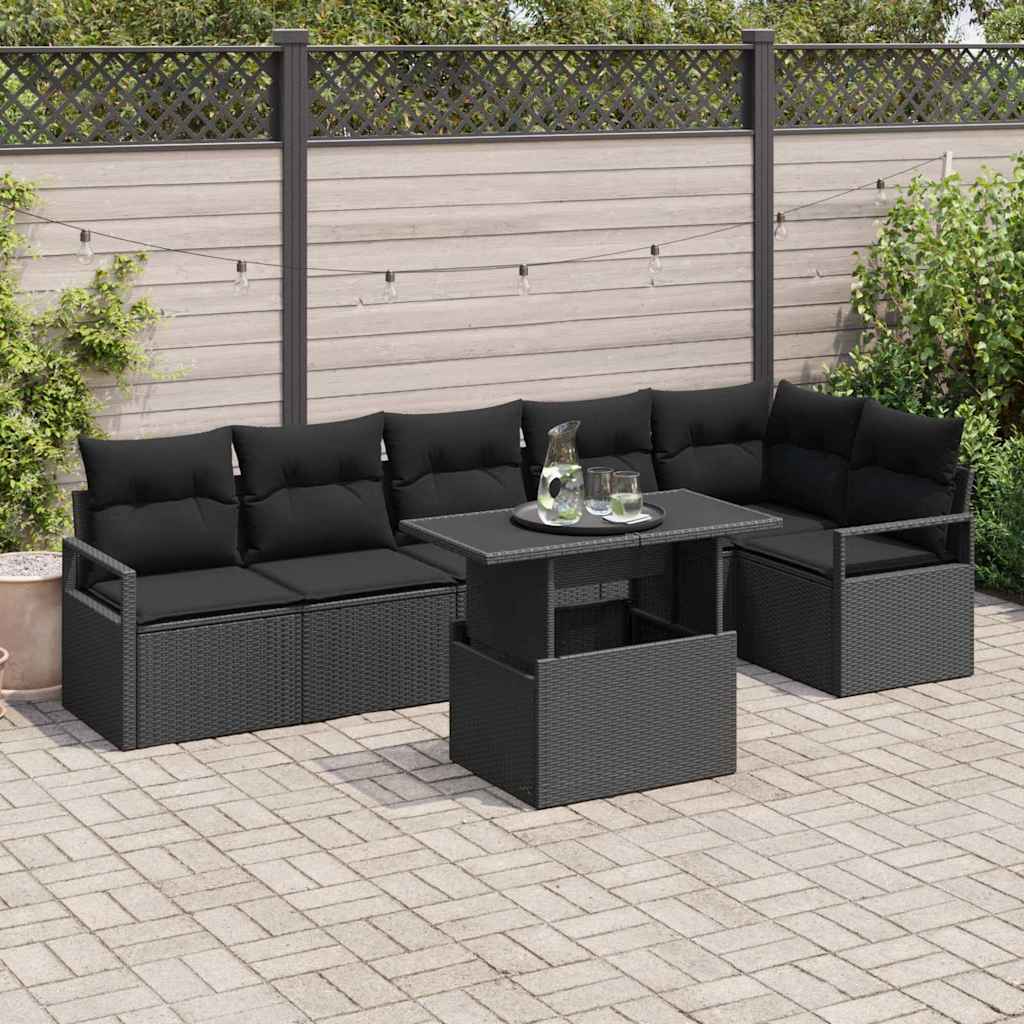 Gartensofa-set 7 stk. Schwarz Poly Rattan