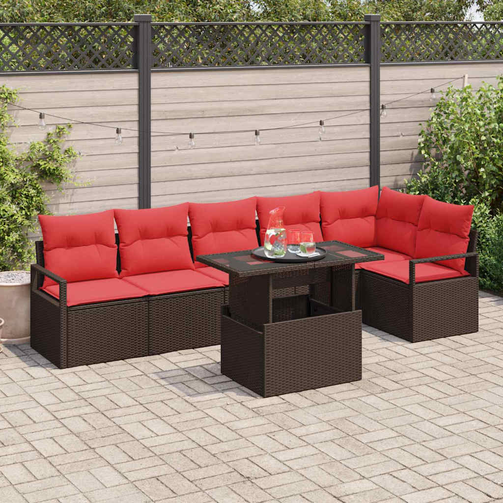 Gartensofa-set 7 stk. Braun Poly Rattan