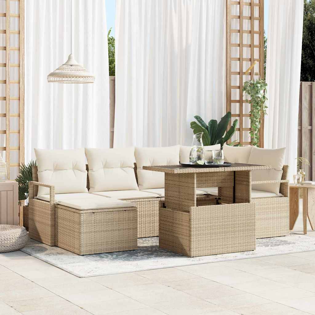 Gartensofa-set 7 stk. Beige Poly Rattan