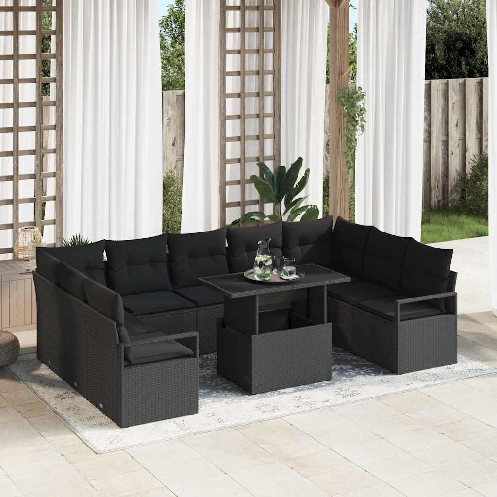 Gartensofa-set 10 stk. Schwarz Poly Rattan