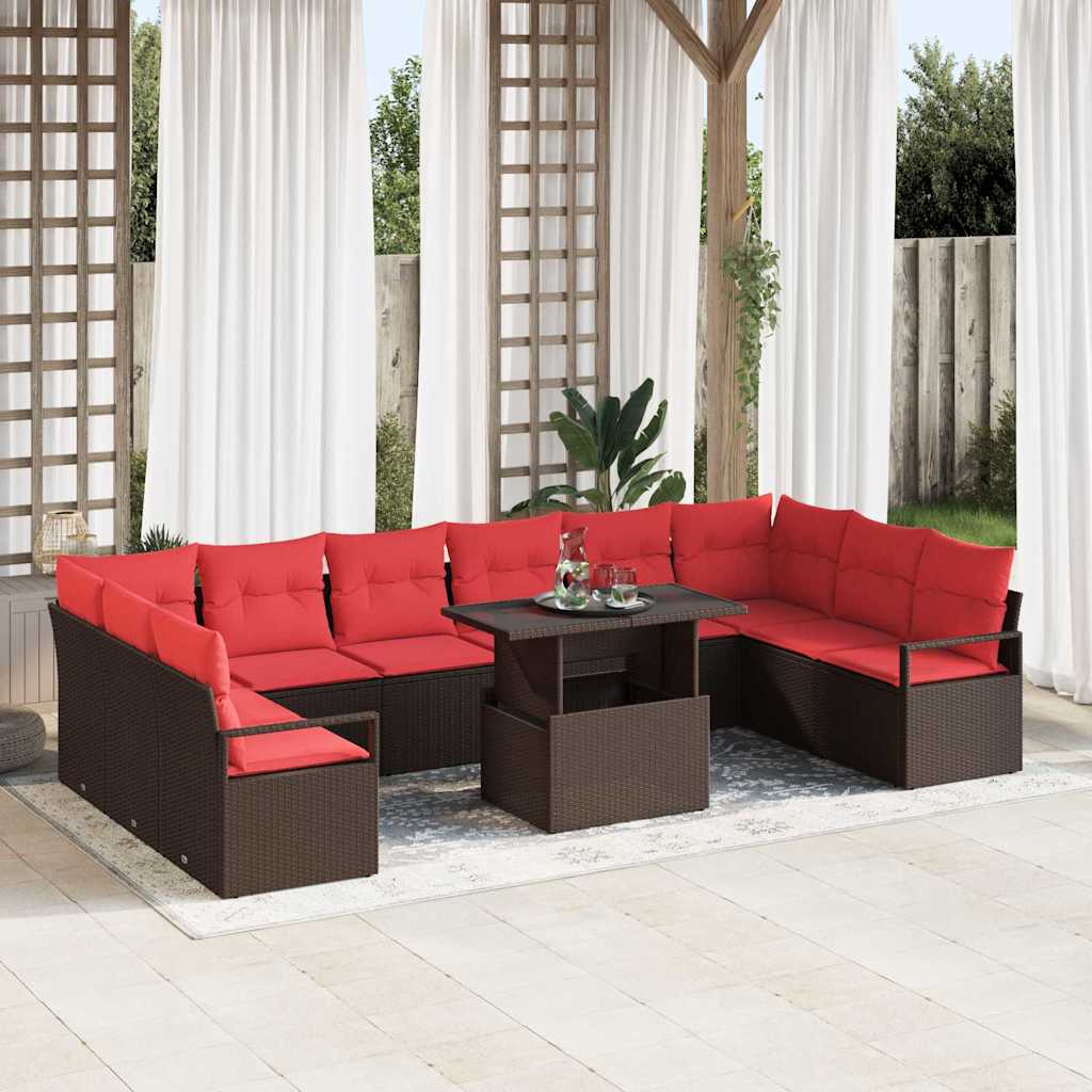 Garten-Sofa-Set 11 stk. Braun Poly-Rattan