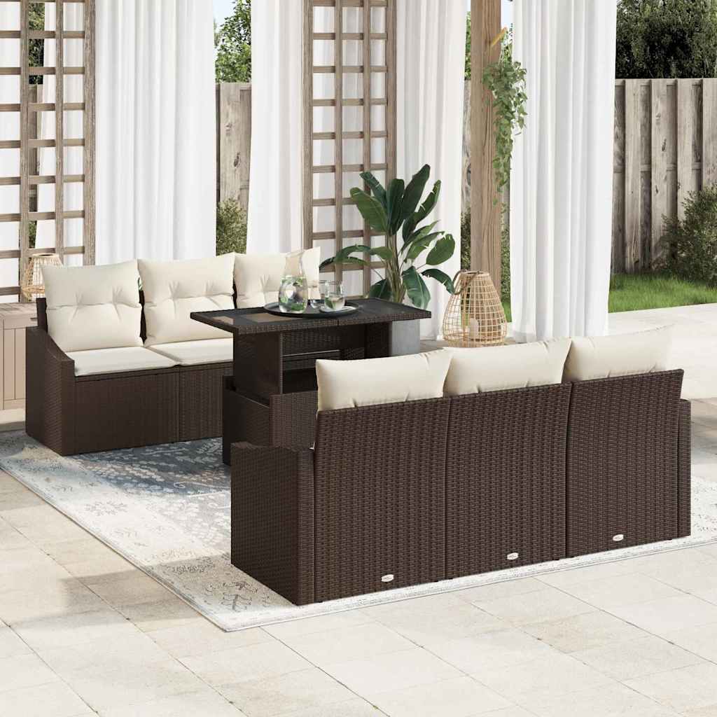Garten-Sofa-Set 7 stk. Braun Poly-Rattan