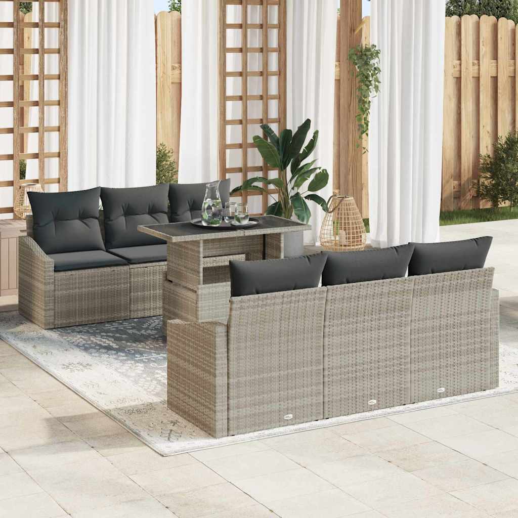 Garten-Sofa-Set 7 stk. Hellgrau Poly-Rattan