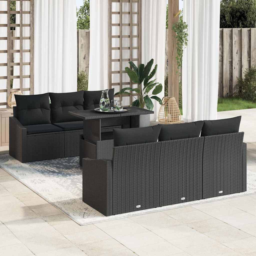 Garten-Sofa-Set 7 stk. Schwarz Poly-Rattan