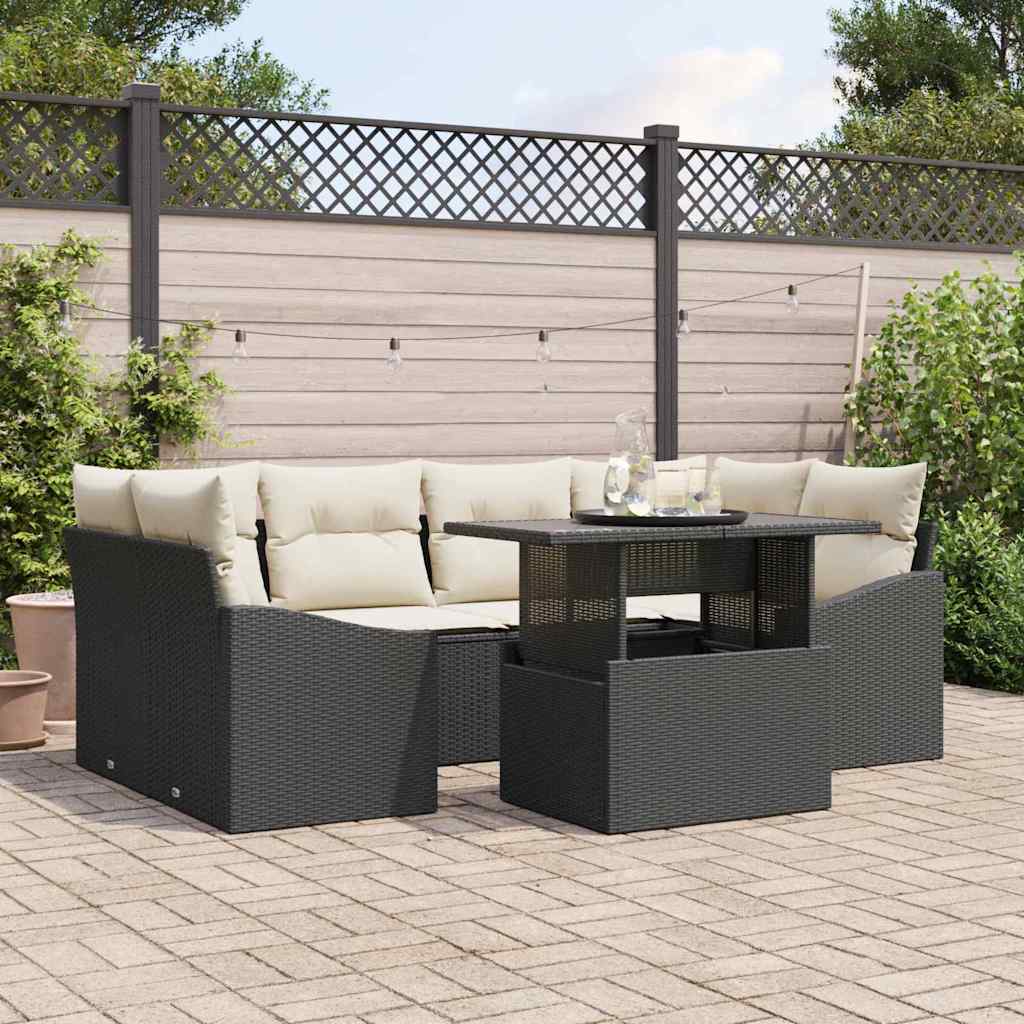 Garten-Sofa-Set 7 stk. Schwarz Poly-Rattan