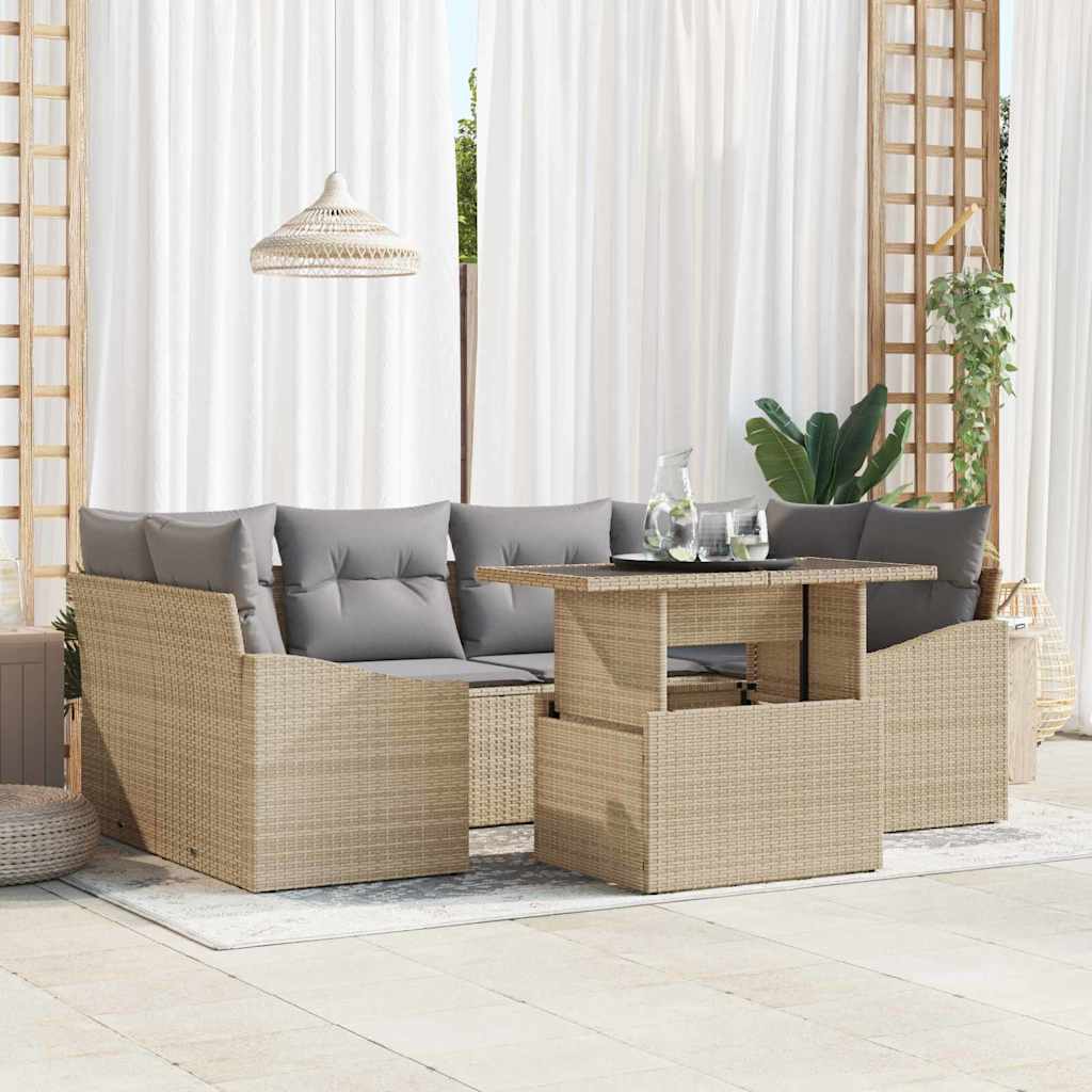 Garten-Sofa-Set 7 stk. Beige Poly-Rattan