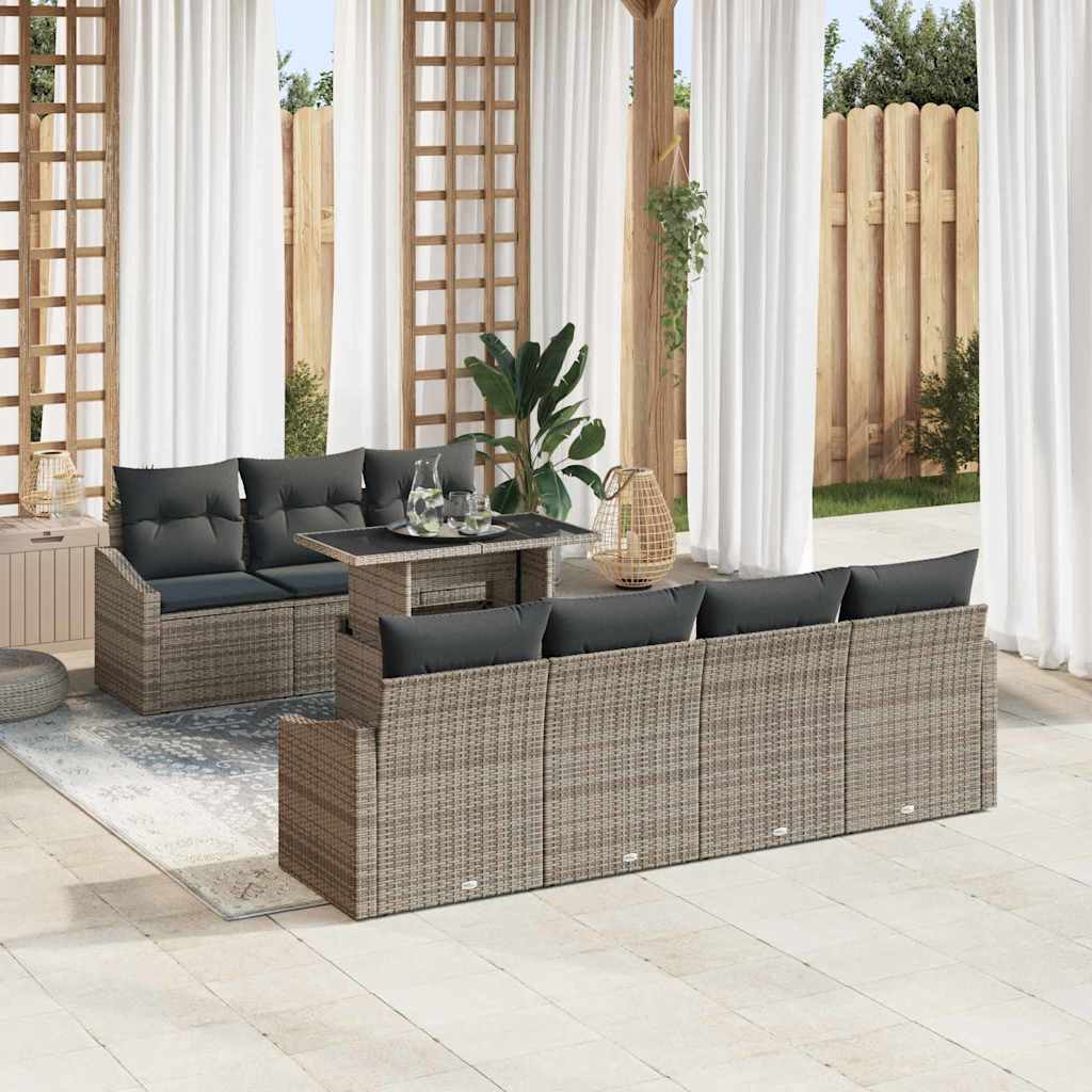 Garten-Sofa-Set 8 stk. Grau Poly-Rattan