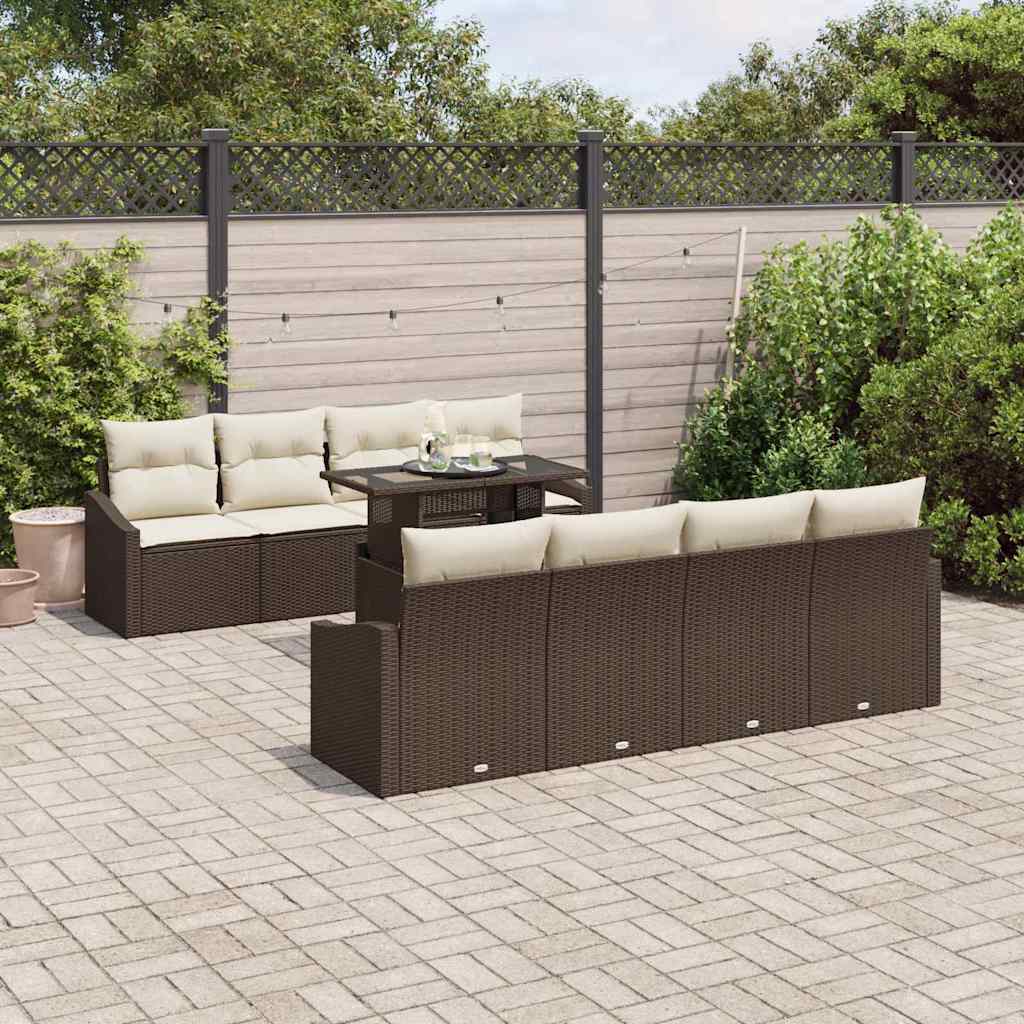 Garten-Sofa-Set 9 stk. Braun Poly-Rattan