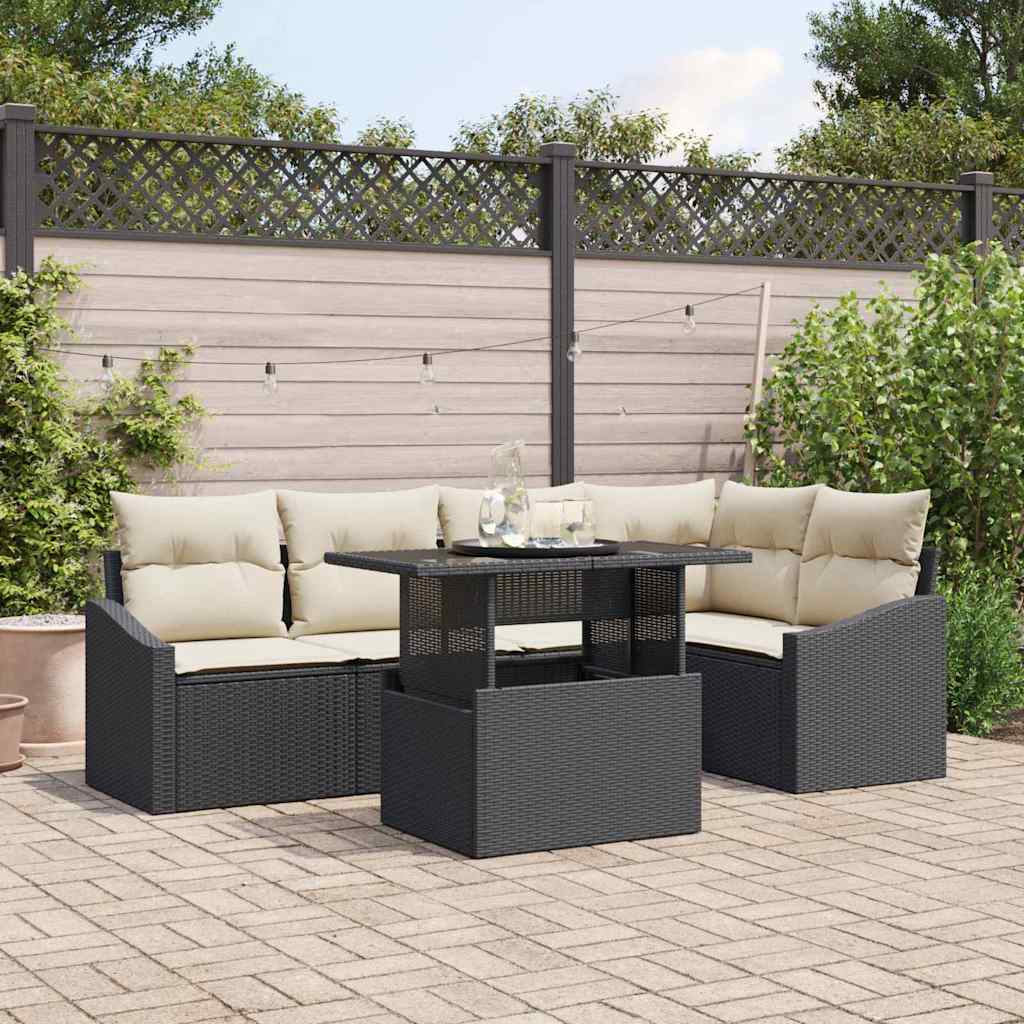 Garten-Sofa-Set 6 stk. Schwarz und Creme