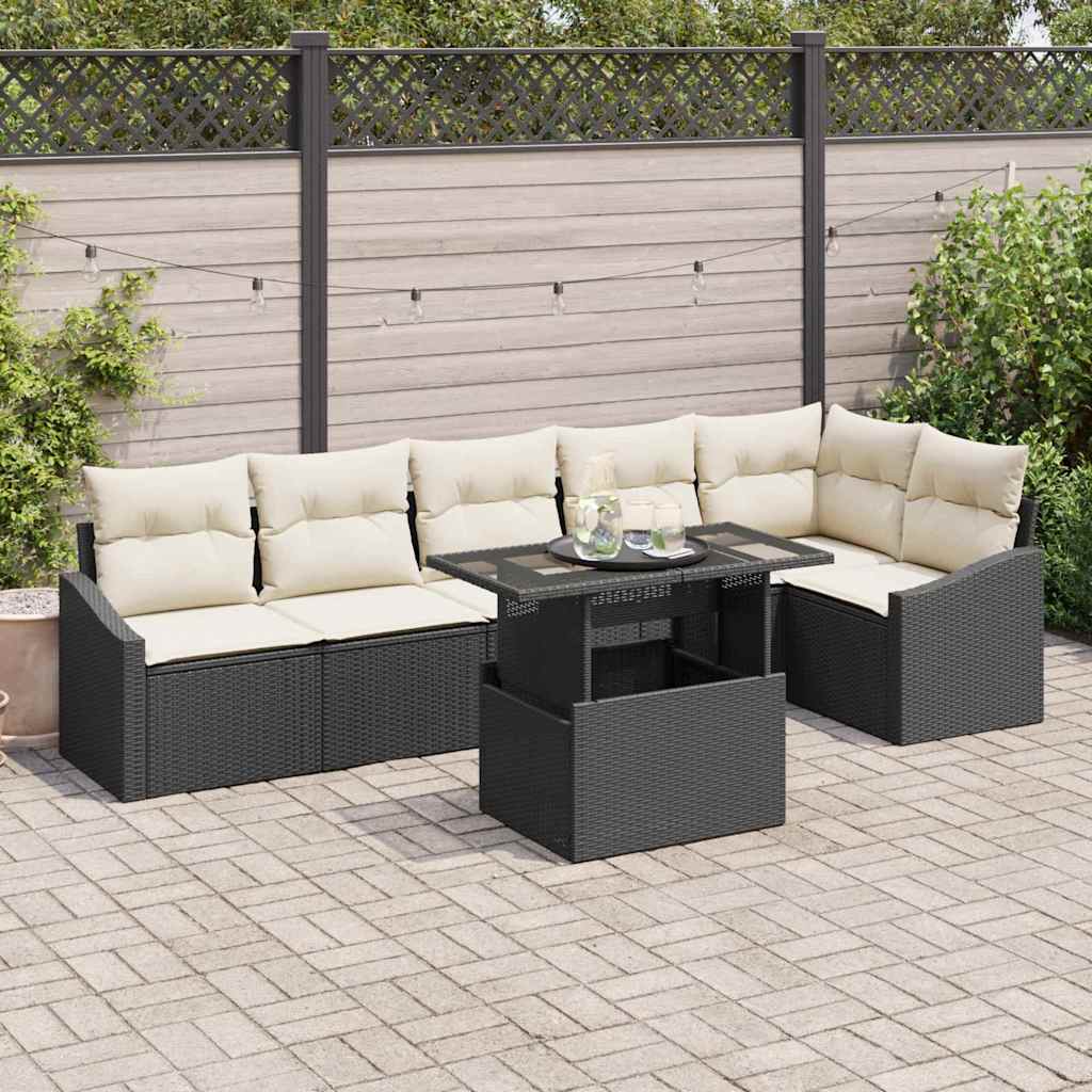 Garten-Sofa-Set 7 stk. Schwarz und Creme