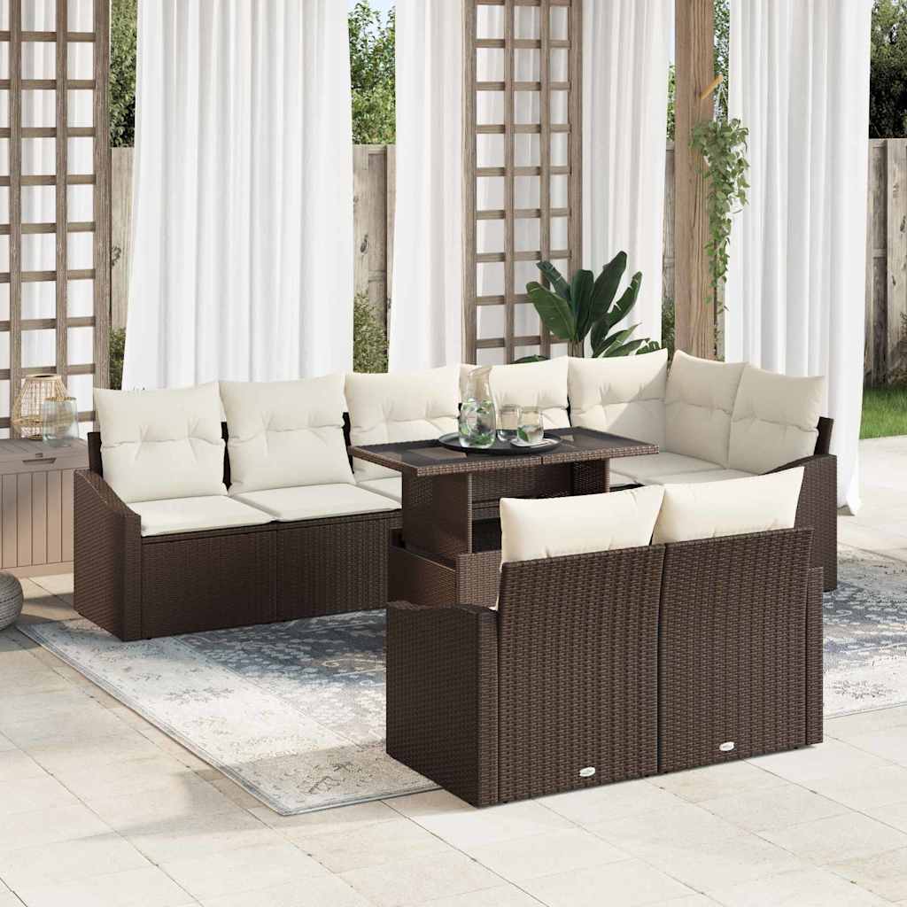 Garten-Sofa-Set 9 stk. Braun und Creme